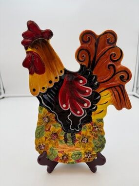Certified international rooster plate farm hen chicken kitchen home decor